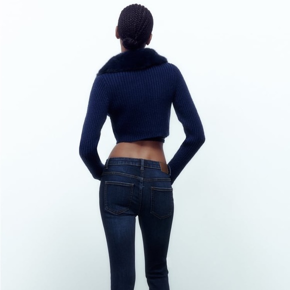 Zara Navy Blue Wool Blend Faux Fur Lapel Collar Knit Cardigan - Picture 13 of 17